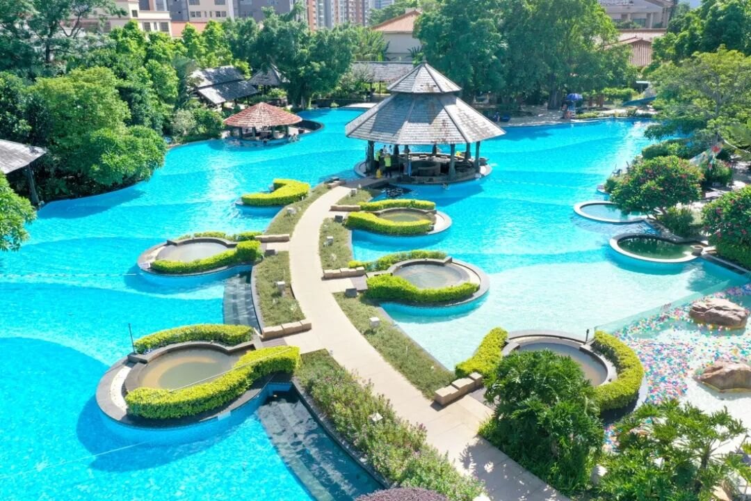 Aerial view of the pool complex